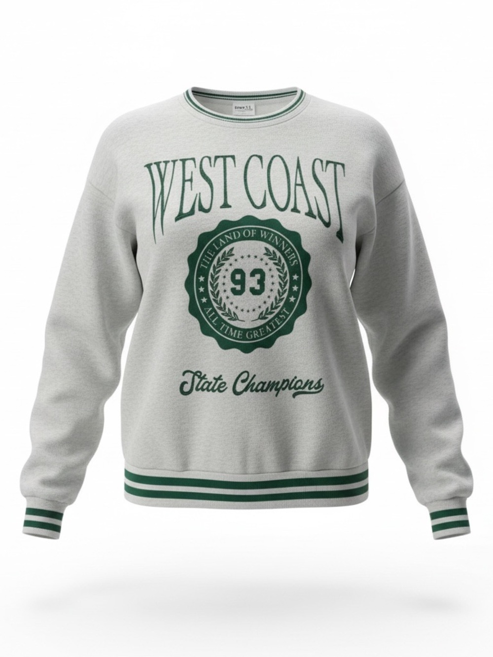 West Coast 'State Champions' Crewneck Sweatshirt - Green on Light Gray